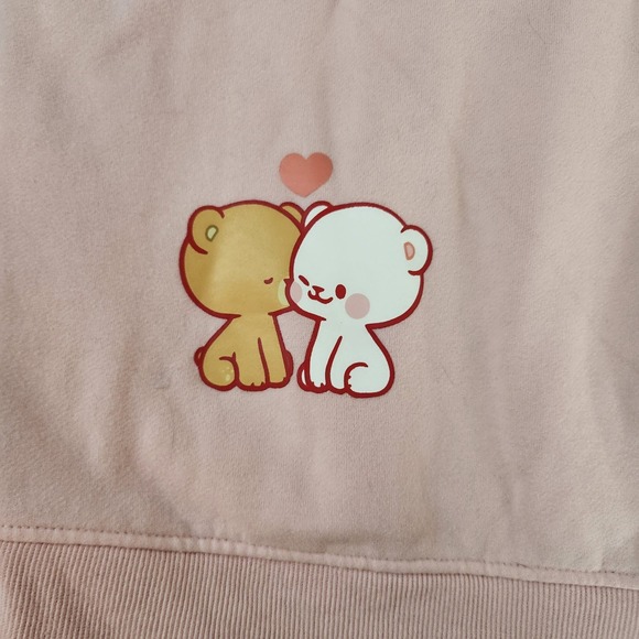 Milkmochabear Official Smooch & Snuggle Pink Fleece Hoodie Heavy Embroidered XXL - Picture 8 of 13